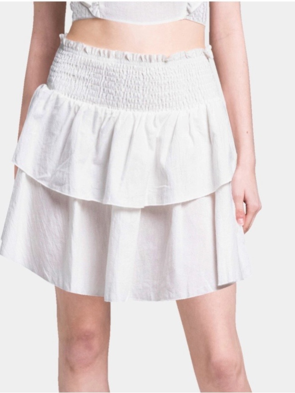 HT 360 Collective White Tiered Ruffle Mini Skirt XXL Cotton Smocked Waist